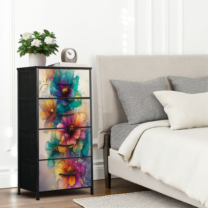 4 Drawer Dresser for Bedroom, Narrow Chest of Drawers, Wooden Top and Study Iron Frame 18"x37.5"-(WxH)