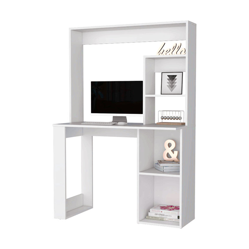 Bureau d'ordinateur avec huche et tablettes de rangement Palisades, Blanc