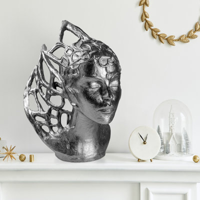 Hand-Painted Decorative Object, Silver Color, 9.4 x 14.2 x 12.6 inches | 100% Polyester, Unique Color Variations | Perfect for Home Decor, Elegant Accent Piece for Living Room & Office Spaces