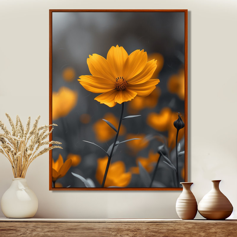 Jaune jaune, soleil d'été, souci, impression d'art mural, White Picture Framed, H 24 po x l 32 po