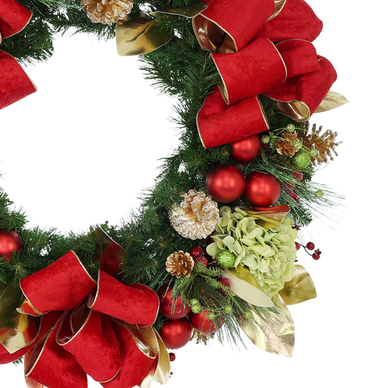 36'' Holiday Wreath with Hydrangeas and Pinecones