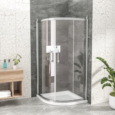 36"" X 74-3/4"" Semi-Frameless Shower Door Neo-Round Corner Sliding Shower Enclosure, Chrome -  Beslend, B-MS2A42-4-75CH