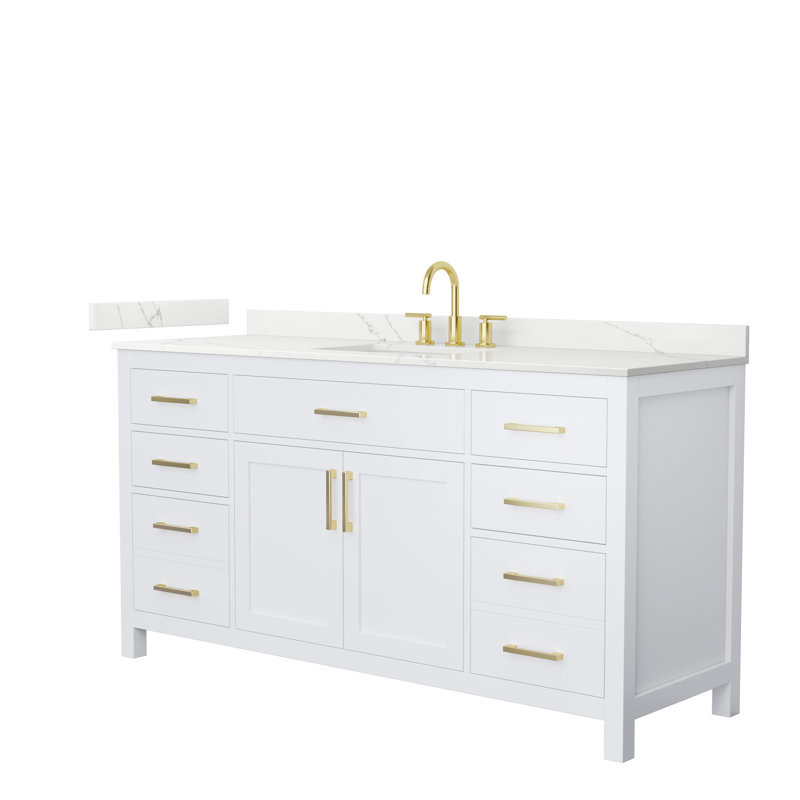 Beckett 66" Freestanding Single Bathroom Vanity with Quartz Top, Brushed Gold, White, Giotto Quartz