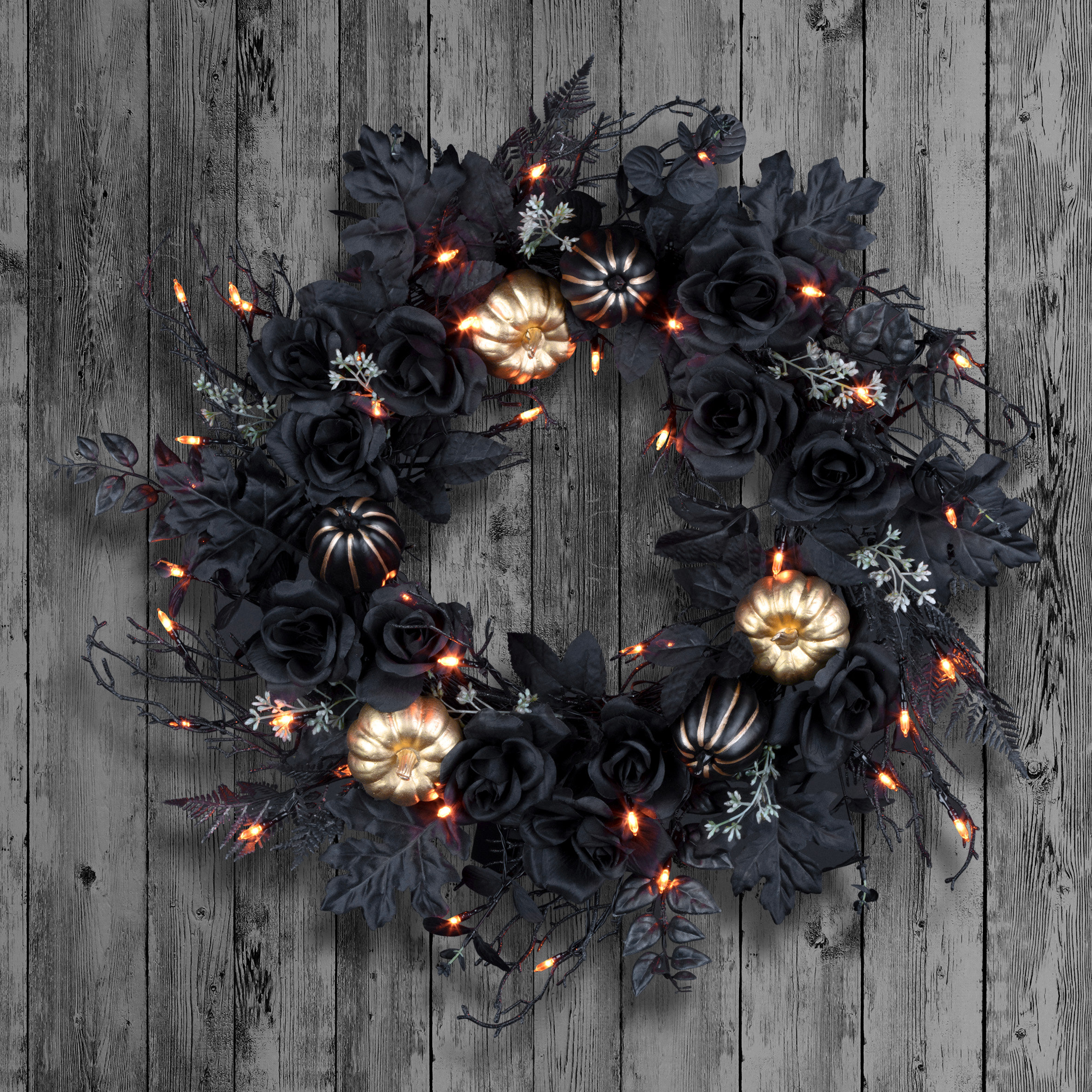 The Holiday Aisle® 24in. Chic Eek Black Halloween Wreath with LED Lights | Wayfair