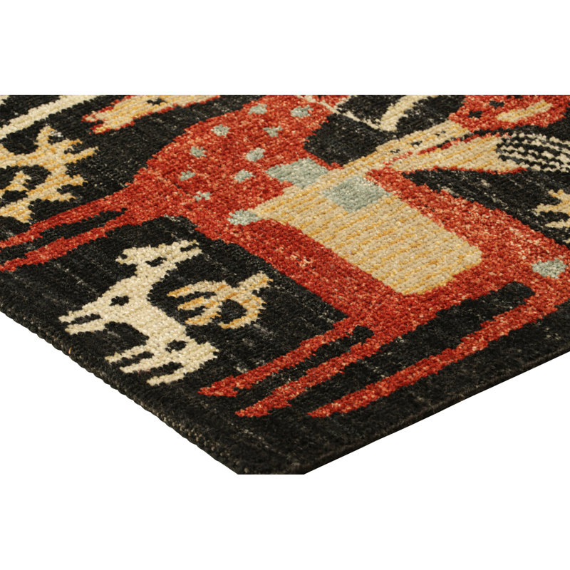 Rug & Kilim’S Kaitag Style Rug In Black With Horse And Rider Pictorials