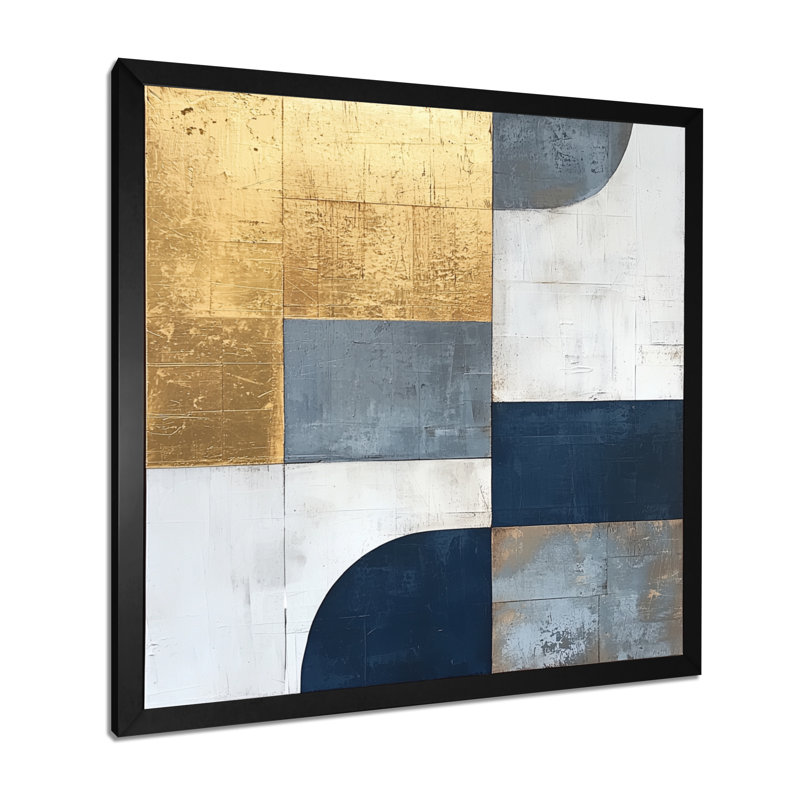 Nuriddin géométrique bleu doré et gris forme pure IV - art géométrique abstrait, Reproduction encadrée d'une seule photo