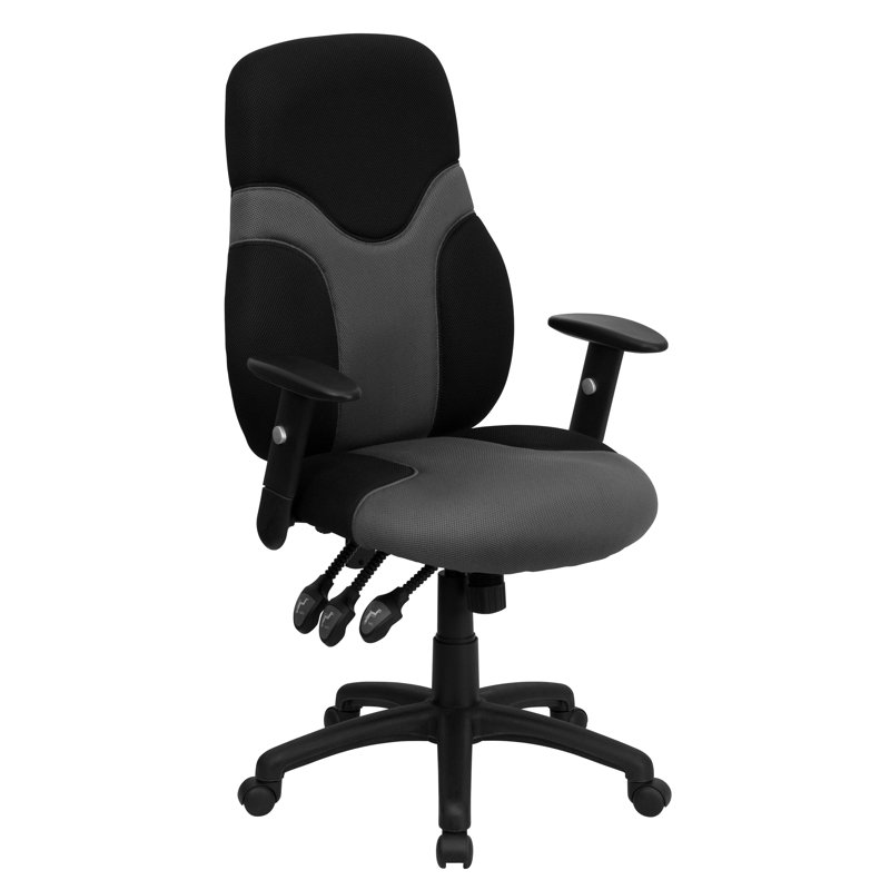 High Back Ergonomic and Gray Mesh Swivel Task Chair with Adjustable Arms, Black and Gray