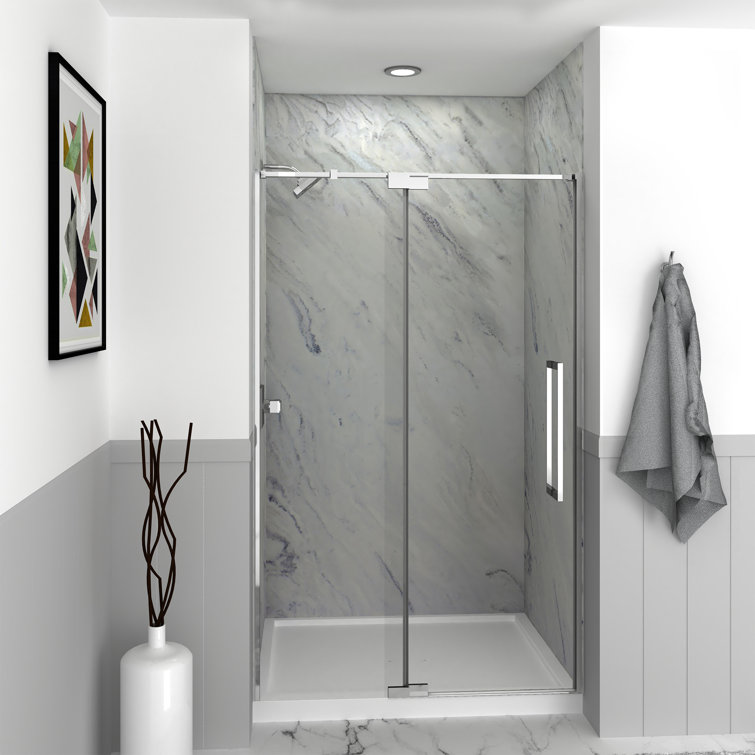 44" W x 76" H Pivot Semi-Frameless Shower Door with TruMotion Technology