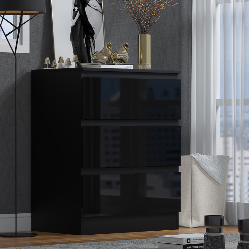 Warren 60cm 3 Drawer Chest of Drawers, Black Gloss