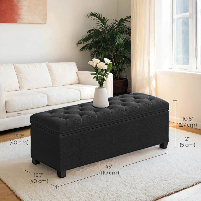 Banc de rangement avec repose-pieds, banc avec rangement, pour entrée, chambre à coucher, salon, Noir