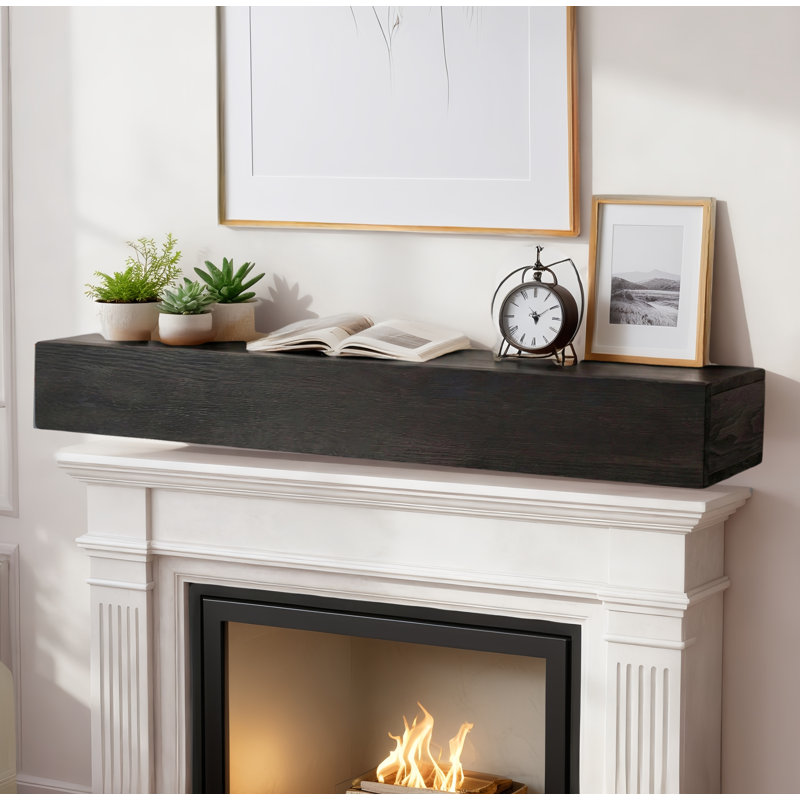 60" Rustic Wood Fireplace Mantel , Wall-Mounted & Floating Shelf For Home Decor, 60", Black