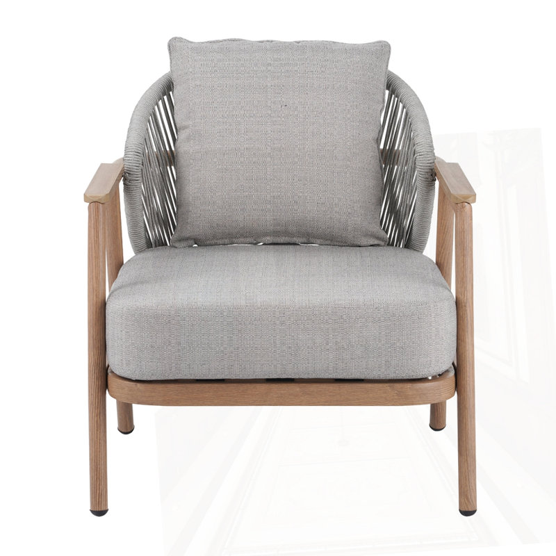 Outdoor Rope Club Chair With Cushion, Taupe Cushion/Teak Frame