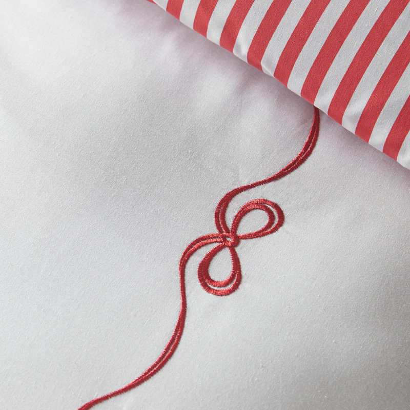 Bow Embroidery Duvet Cover Set, Single Bed (135 x 200 cm), White / Red
