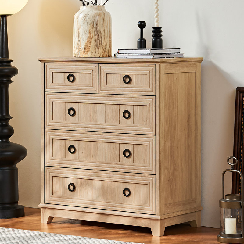 Farmhouse 5 Drawer Dresser For Bedroom, 33.2" Tall Small Dressers & Chest Of Drawers, Rustic Wood Dresser With Metal Handle, Storage Organizer Closet For Living Room, Hallway, Entryway