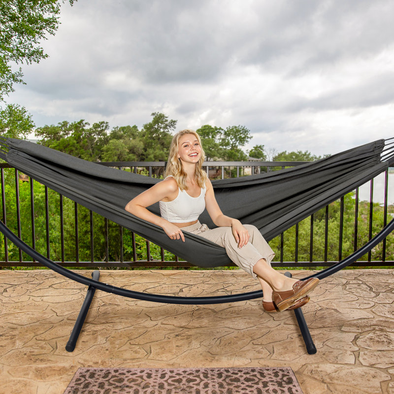 9,35 pi Ensemble de lit hamac d'extérieur pliable et portatif pour 2 personnes de style brésilien avec support, Non, Noir uni
