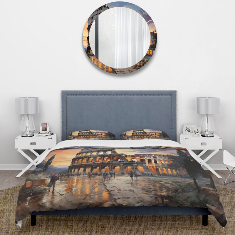 Beige Italy Colosseum Colosseo - Architecture Duvet Cover Set, Queen Duvet Cover + 2 Standard Shams