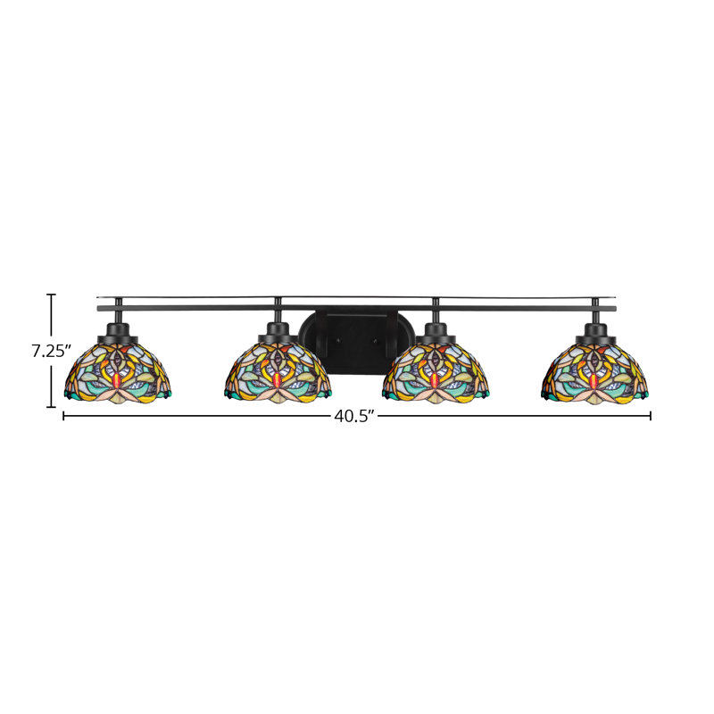Lundeen 4 Light Bath Bar Shown With 7" Kaleidoscope Art Glass, Matte Black