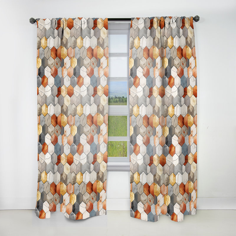 Motif rustique hexagonal Boho - Rideau abstrait - Rideau géométrique obscurcissant - 1 panneau, L 52 po x L 90 po