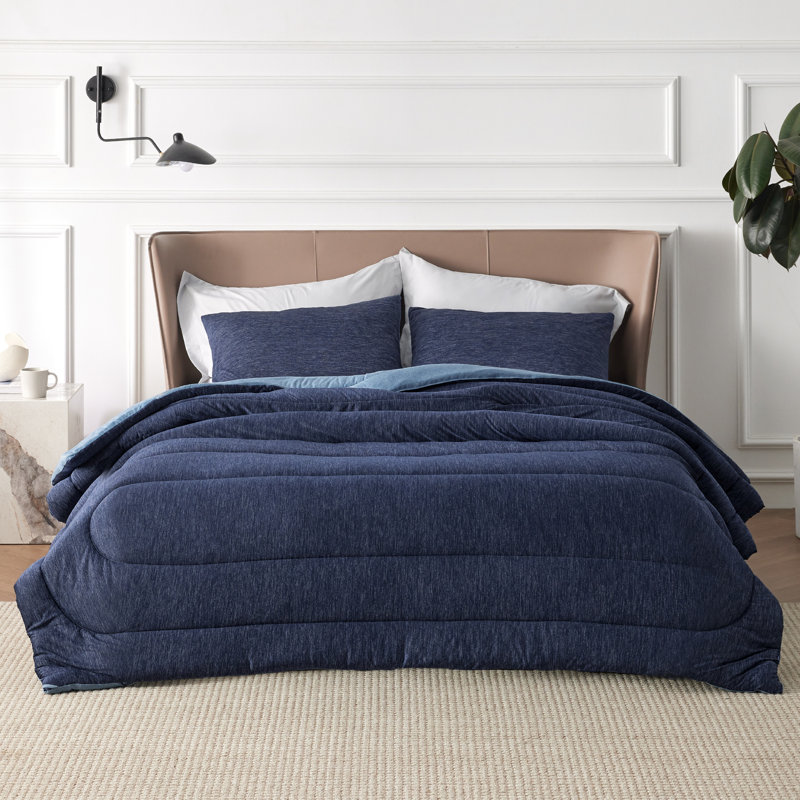 Bedsure Cooling And Warm Bed Set, King Comforter with 2 Pillowcases, Navy Blue - Reversible