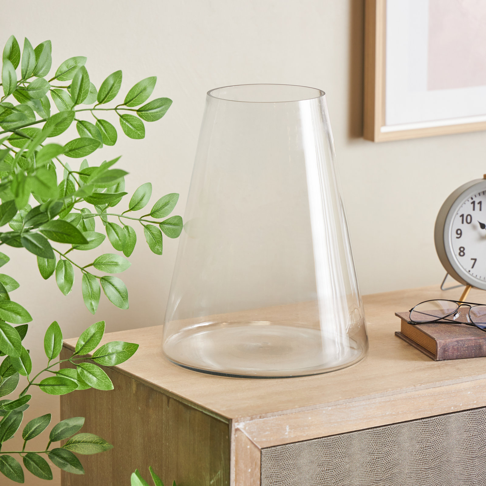 Perry And Grey Glass Cone Shaped Vase, 12.65"H x 9.9"W x 9.9"D