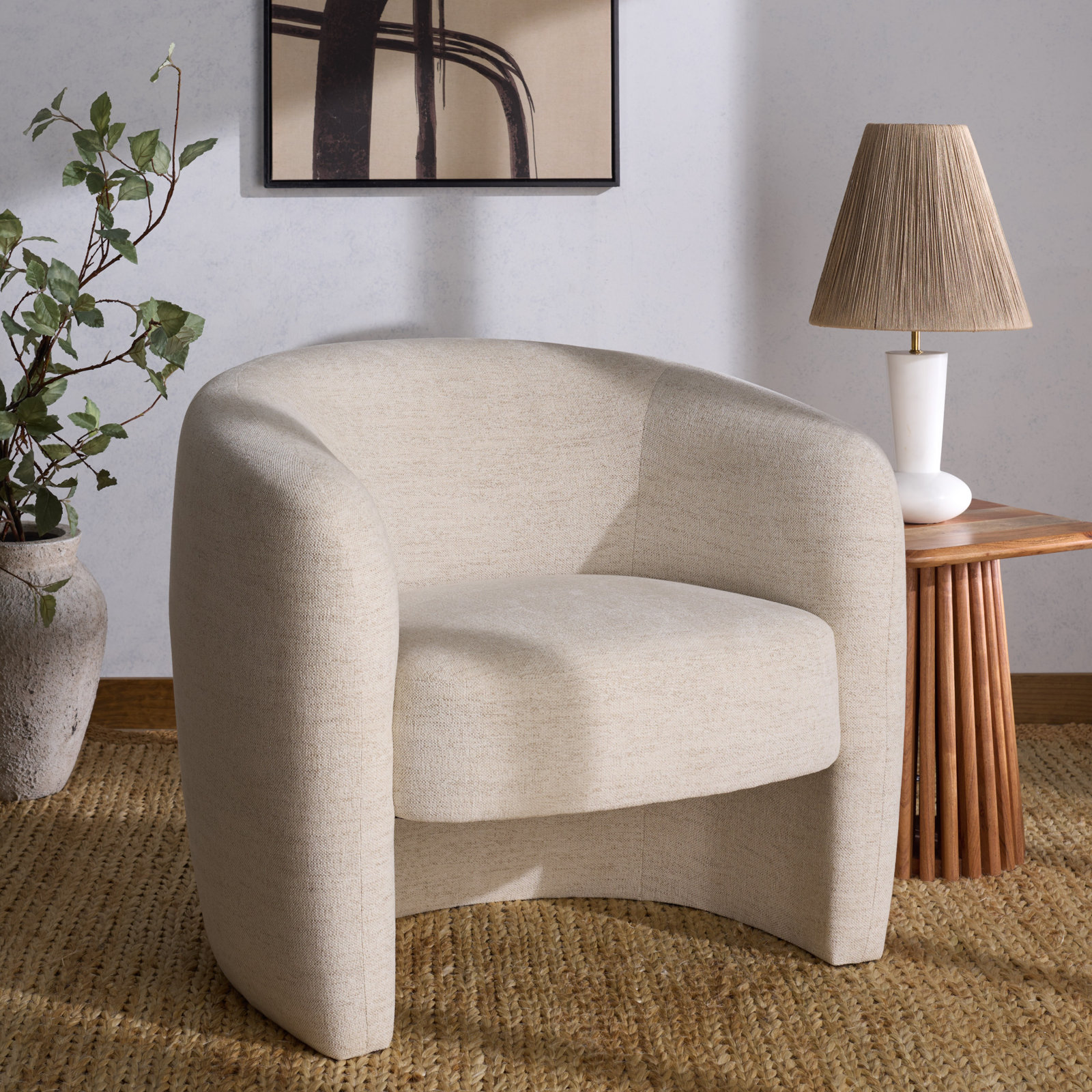 Solace Upholstered Barrel Chair, Taupe Chenille