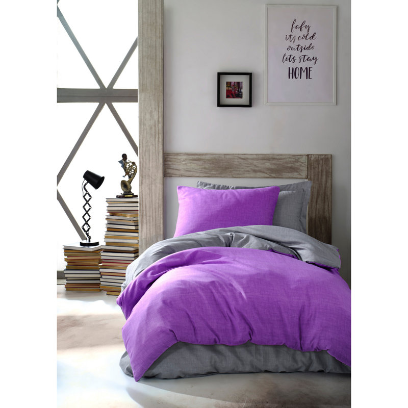 Ensemble de housse de couette en mélange de coton Gicel, Mauve, Housse de couette 61 po x 79 po + 1 taie d'oreille
