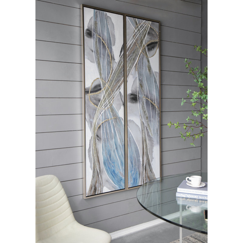 Ensemble de 2 peintures à l'huile abstraites modernes allongées