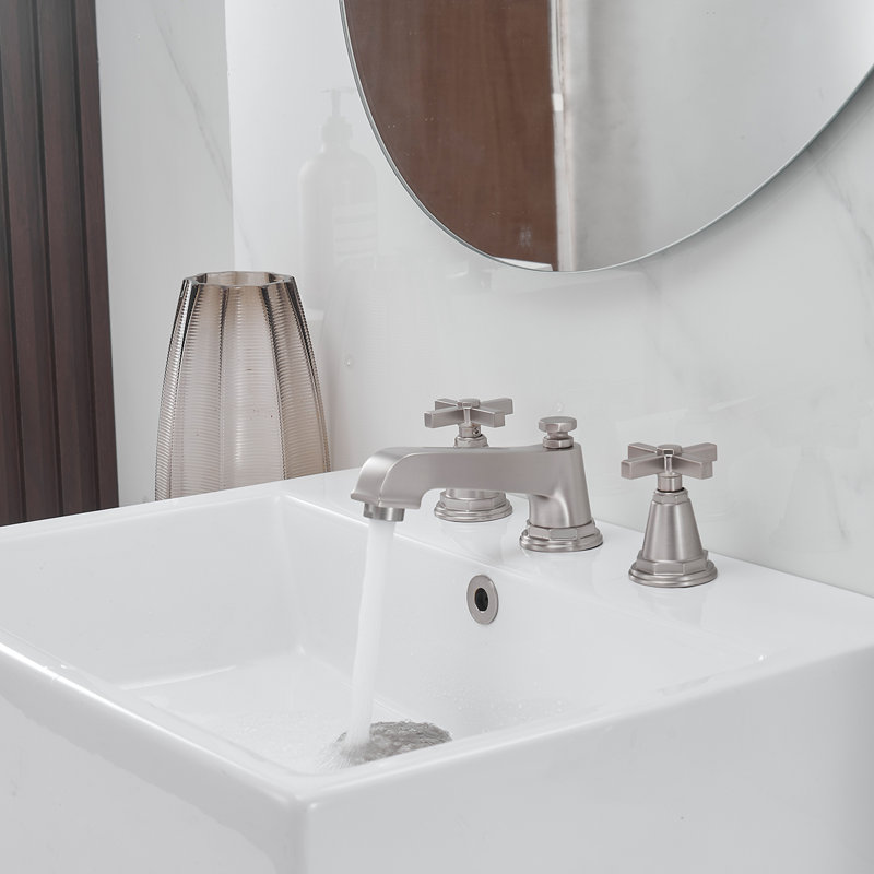 8 In. Widespread Double Handle 3 Hole Bathroom Faucet Water-Saving With Metal Drain , Brushed Nickel