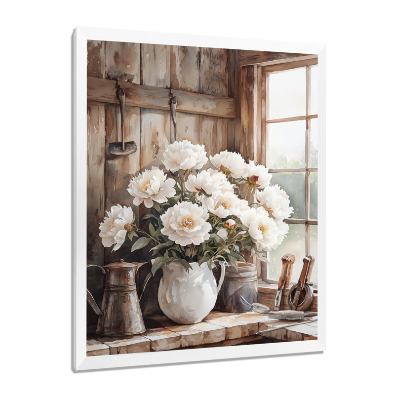 Bailey - salon d'art mural floral, H 20 po x l 12 po, Reproduction encadrée d'une seule photo, Blanc