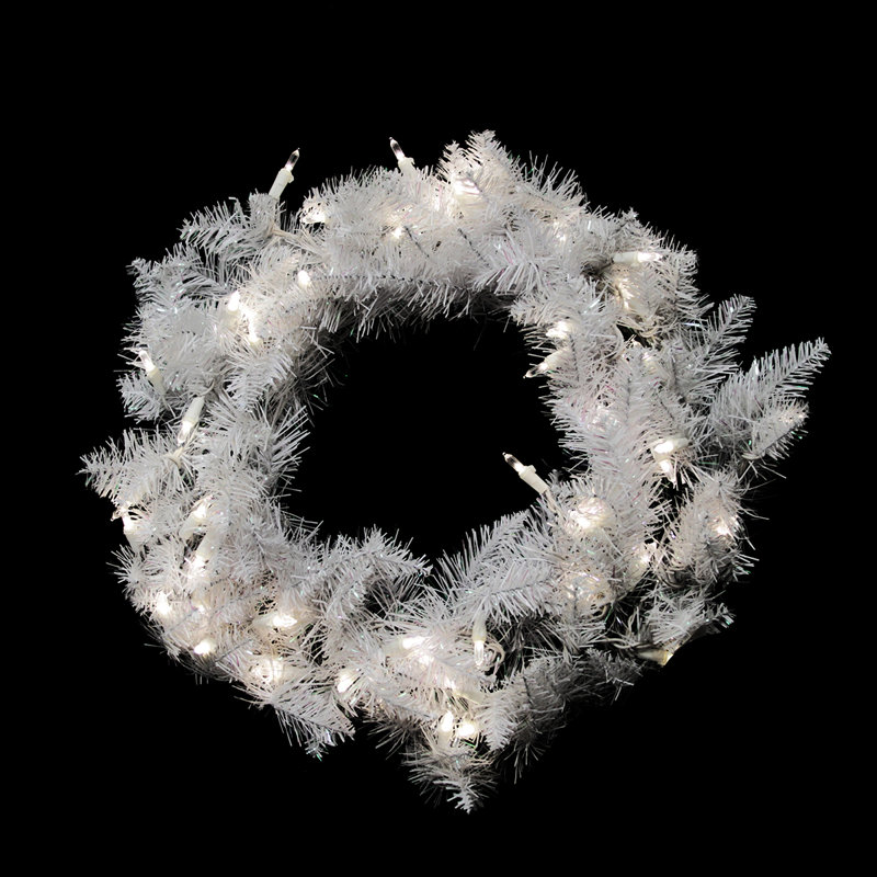Couronne de Noël épinette blanche pré-éclairée Sparkle - lumières DEL blanc pur, 24 po, Blanc pur