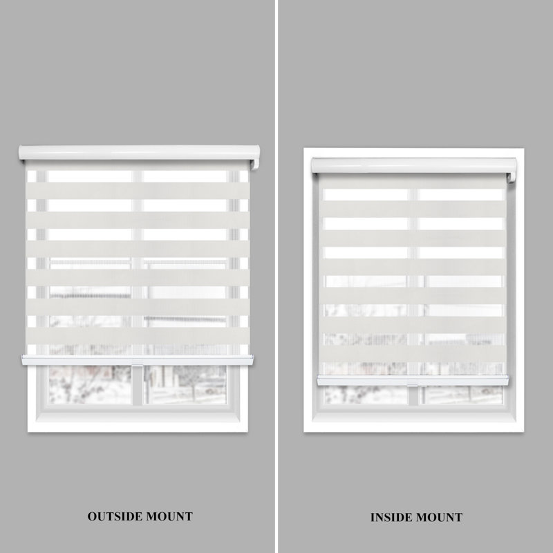 Custom Cordless Zebra Roller Shades – Premium Dual Layer Sheer and Solid Fabric Stripes - Light Filtering and Room Darkening
