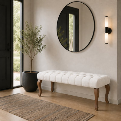 Banc de hall d'entrée moderne capitonné avec pieds en cabriole en bois massif
