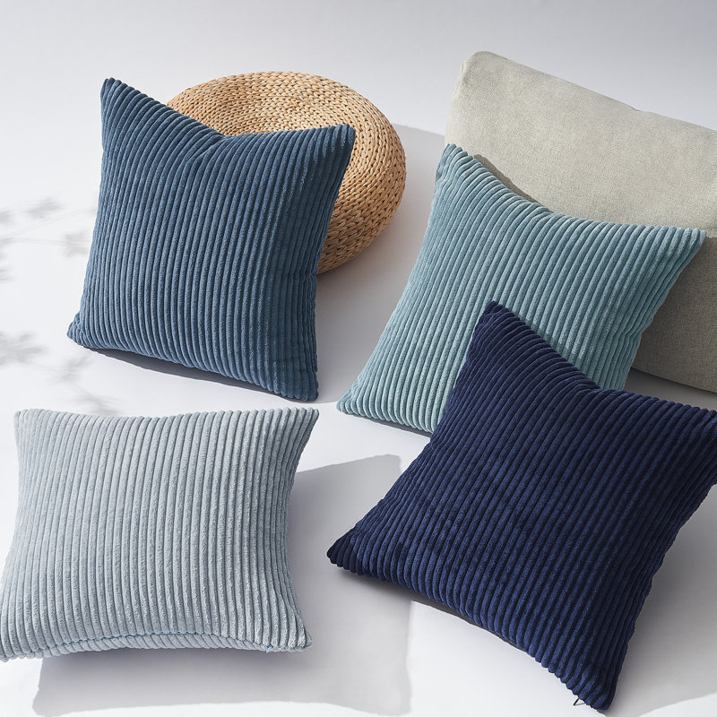 Striped Corduroy Pillow Cover Square Modern Gradient Pillow Cases for Sofa,  Decorative Cushion Cover, 20"H x 20"W, Blue