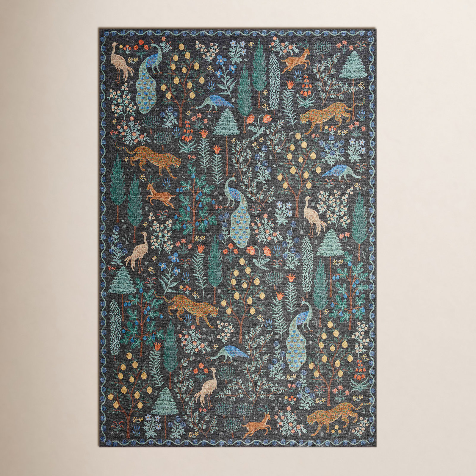 Rifle Paper Co. x Loloi Black Floral Rug, Rectangle 5' x 7'6"