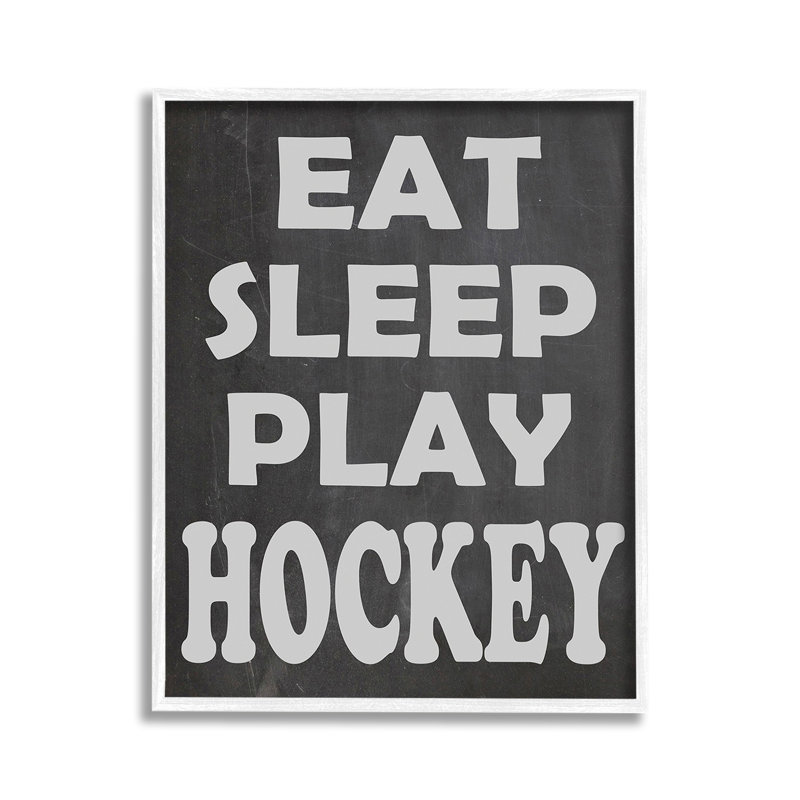«Eat Sleep Play Hockey Single Photo Frame» par Olivia Jean sur toile, Giclée encadrée blanc bord de mer, H 14 po x l 11 po