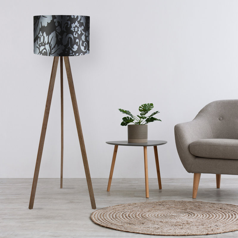 Modern Floor Lamp with On/Off Switch, Black/Brown/Grey | 70% MDF / 30% PVC Fabric, 15.0 x 55.1 x 45.3 inches | E27 Socket Max 40W, Stylish Design for Living Room, Bedroom, or Office - Perfect for Seasonal Decor