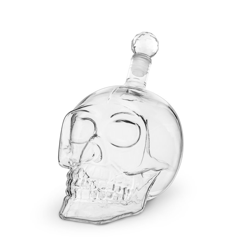 Clear Glass Skull Shaped Liquor Decanter with Crystal Stopper