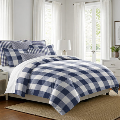 Walker Buffalo Reverse to Check Indigo/Ivory Cotton Comforter Set  8 Piece