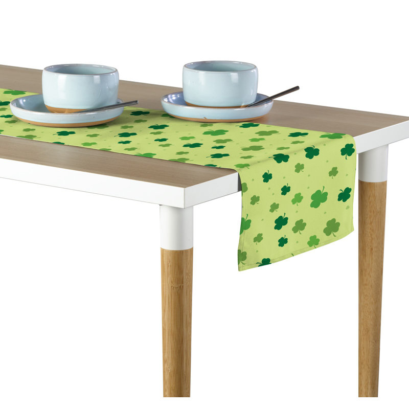 Eure Tossed Shamrocks Table Runner, 108" L x 14" W, Light Green