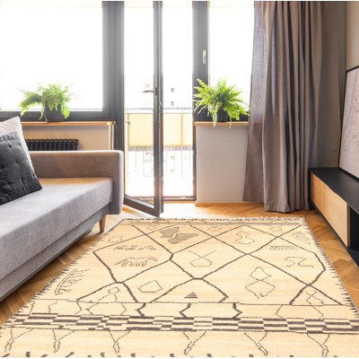One-of-a-Kind Rectangle 5'11" X 8'11" New Age Wool Area Rug in Ivory