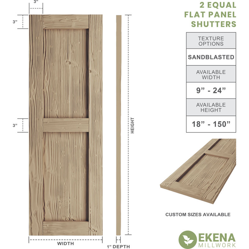 Volet rustique à deux panneaux plats en simili bois Rustic, Texture sablée / brun clair apprêté, 12", 56"