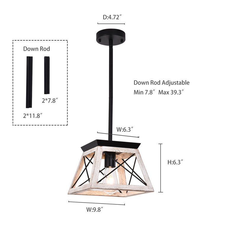 Lustre carré suspendu en fer 1 lumière