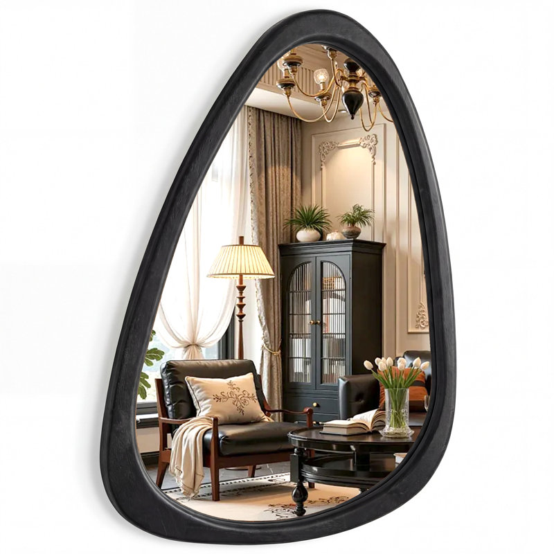 Asymmetrical Accent Decorative Wall Mirror, Solid Wood Frame – Boho Modern Mirror For Entryway Or Vanity, 30" x 20"