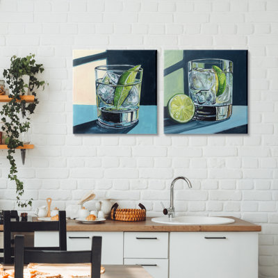 Strong Gin Tonic Cocktail 2pc Canvas Set, design by Kate Jarvik Birch