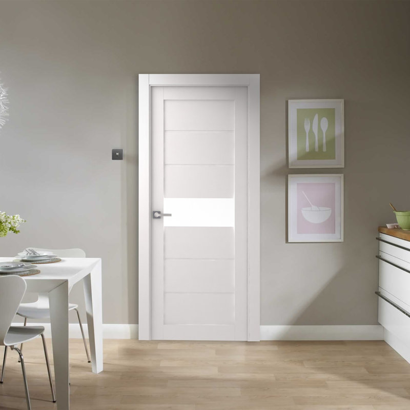 Edna 79.37'' Solid + Manufactured Wood Paneled without Installation Hardware Kit Slab Door, 31.75" x 79.37", Bianco Noble