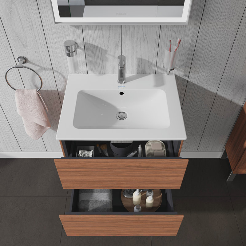 Base de salle de bain simple à fixation murale 24,38 po meuble-lavabo, Noyer naturel