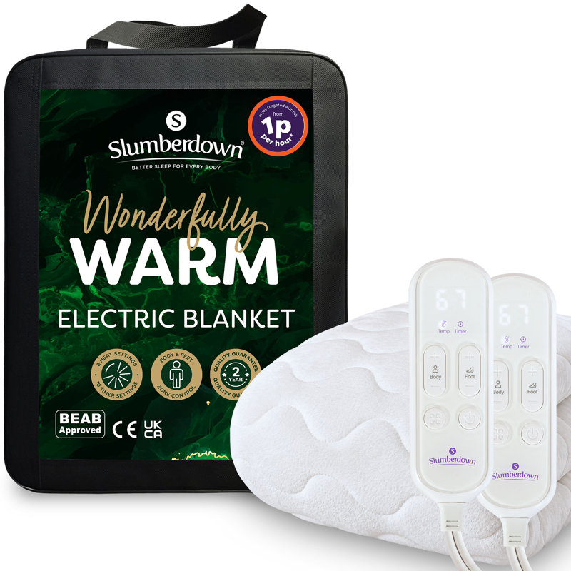 Slumberdown Wonderfully Warm Electric Blanket Control 9-Heat Settings Easy Fit Machine Washable, King
