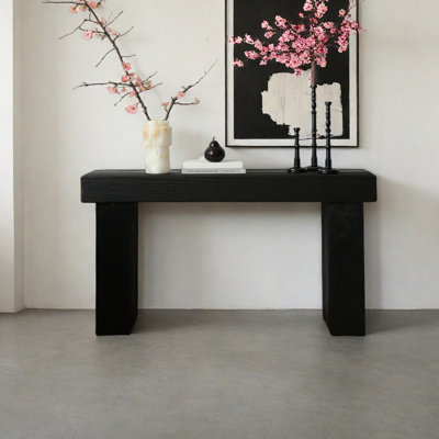Simple solid wood black console table