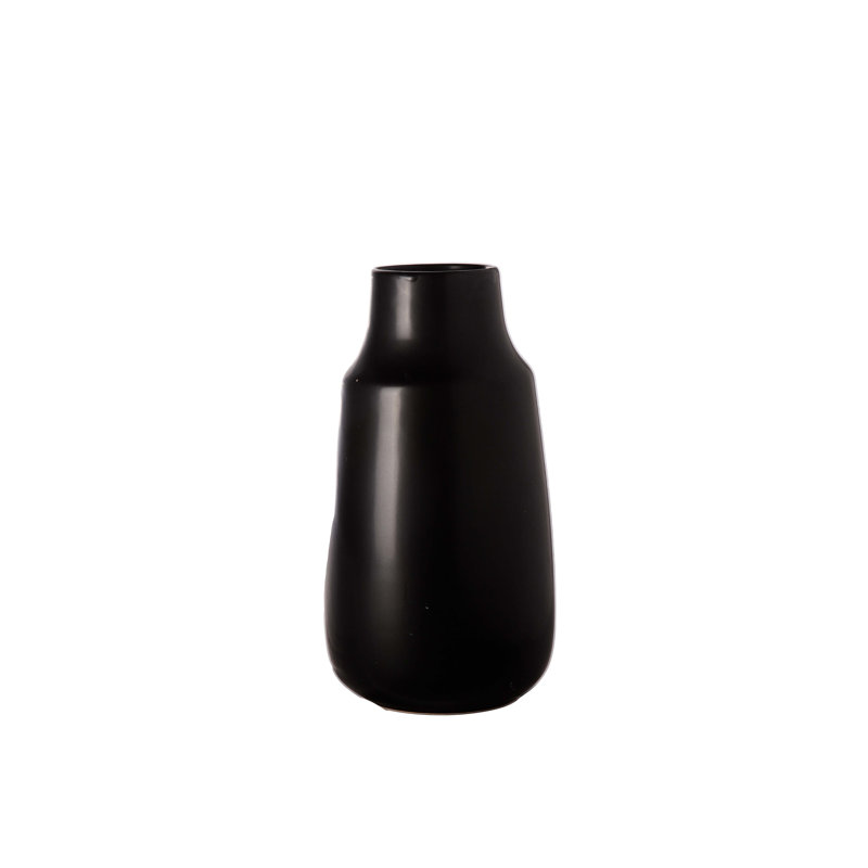 Grand vase en céramique rond à fini mat noir - H 9,75 po