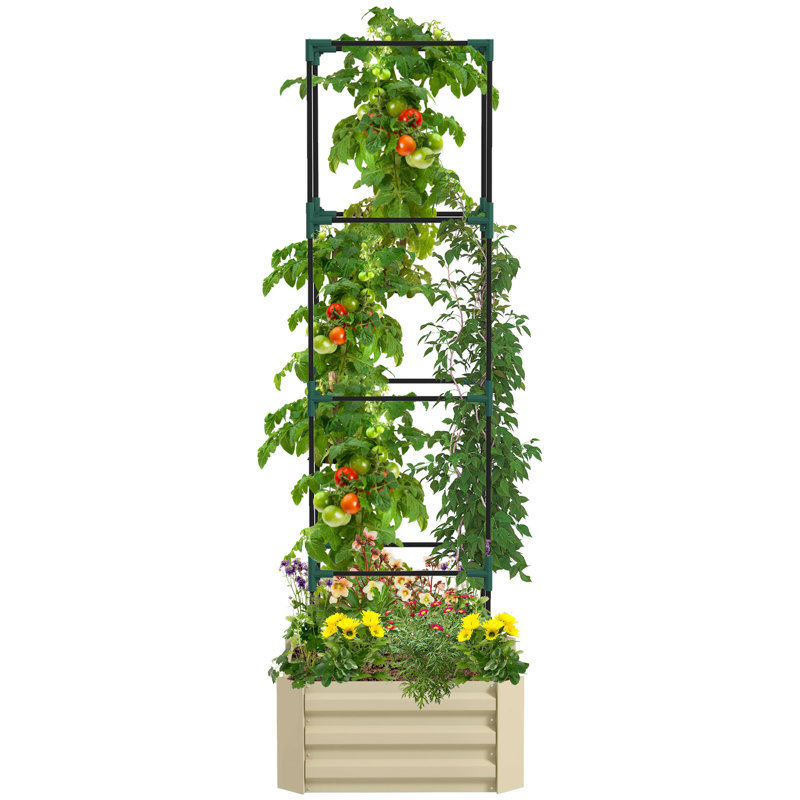 Boîte à fleurs avec cage à tomates en treillis Outsunny, White